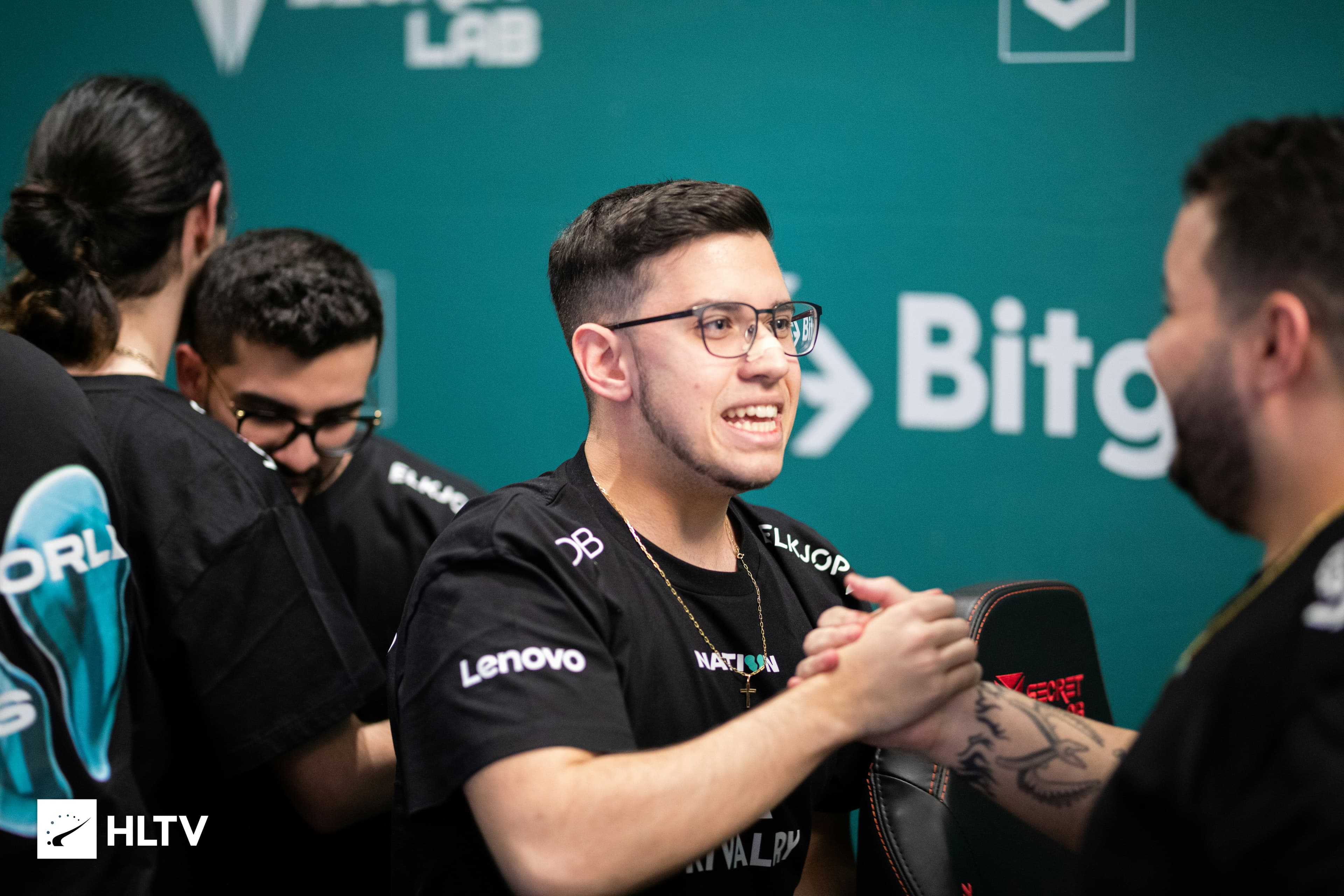 CS2 gameplay tutorial video thumbnail, professional player teaching advanced strategies, gaming setup with multiple monitors